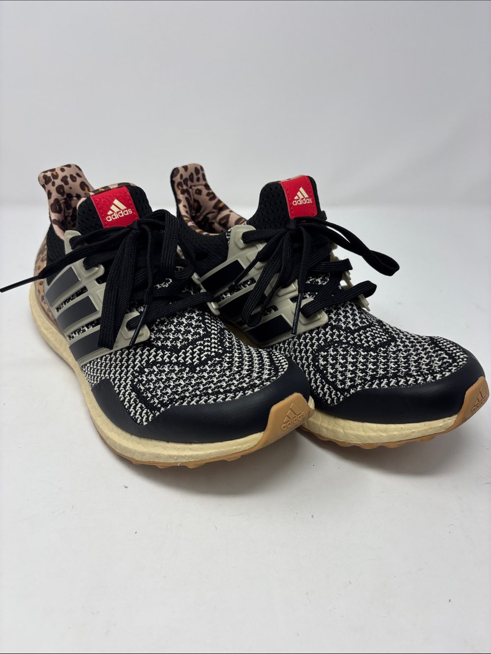 adidas Boost 9.5 Women's Black, Beige & Red Leopard-Accent Sneakers